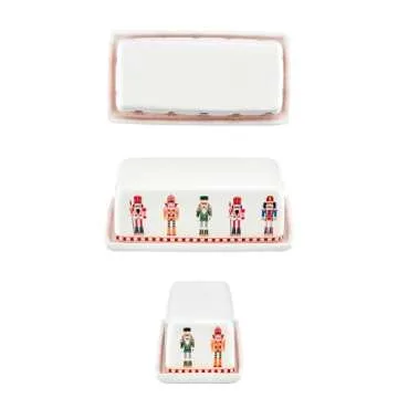 Bico Christmas Soldier Ceramic Butter Dish with Lid, Butter Keeper for Counter, Kitchen, Dishwasher Safe