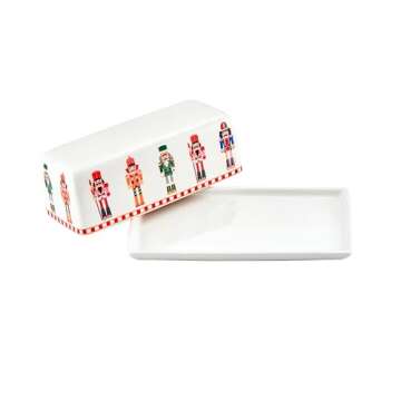 Bico Christmas Soldier Ceramic Butter Dish with Lid, Butter Keeper for Counter, Kitchen, Dishwasher Safe