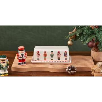 Bico Christmas Soldier Ceramic Butter Dish with Lid, Butter Keeper for Counter, Kitchen, Dishwasher Safe