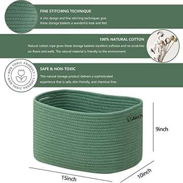 UBBCARE 3-Pack Woven Rope Shelf Baskets - 15x10x9in Decorative Storage Basket for Toys, Kids Playroom, Closet Organization & Cube Storage Organizer | Gift Basket Empty, Green