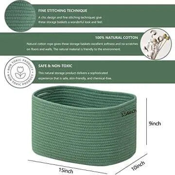 UBBCARE 3-Pack Woven Rope Shelf Baskets - 15x10x9in Decorative Storage Basket for Toys, Kids Playroom, Closet Organization & Cube Storage Organizer | Gift Basket Empty, Green