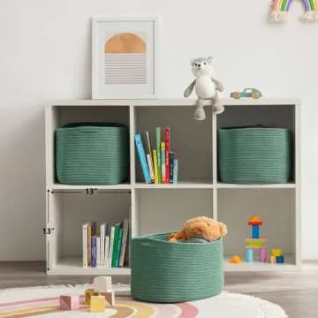 UBBCARE 3-Pack Woven Rope Shelf Baskets - 15x10x9in Decorative Storage Basket for Toys, Kids Playroom, Closet Organization & Cube Storage Organizer | Gift Basket Empty, Green