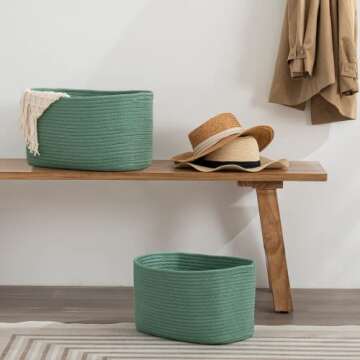 UBBCARE 3-Pack Woven Rope Shelf Baskets - 15x10x9in Decorative Storage Basket for Toys, Kids Playroom, Closet Organization & Cube Storage Organizer | Gift Basket Empty, Green