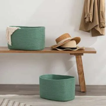 UBBCARE 3-Pack Woven Rope Shelf Baskets - 15x10x9in Decorative Storage Basket for Toys, Kids Playroom, Closet Organization & Cube Storage Organizer | Gift Basket Empty, Green