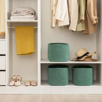 UBBCARE 3-Pack Woven Rope Shelf Baskets - 15x10x9in Decorative Storage Basket for Toys, Kids Playroom, Closet Organization & Cube Storage Organizer | Gift Basket Empty, Green