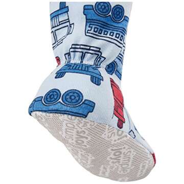 Simple Joys by Carter's Baby Boys' 3-Pack Snug Fit Footed Cotton Pajamas, Blue Firetruck/Grey Stripe/White Dinosaur, 3T
