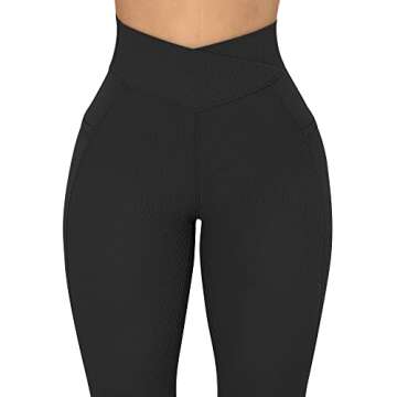 MOOSLOVER Women's V Cross Waist Butt Lifting Leggings with Pockets for Stylish Activewear