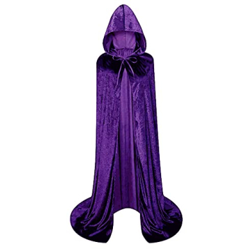 LHJ Unisex Hooded Velvet Cloak Purple Cape for Men and Women