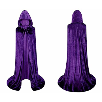LHJ Hooded Velvet Cloak Unisex Purple Costume for Halloween