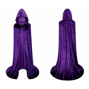 LHJ Hooded Velvet Cloak Unisex Purple Costume for Halloween