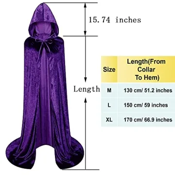 LHJ Hooded Velvet Cloak Unisex Purple Costume for Halloween