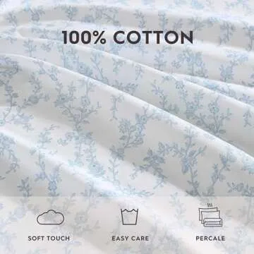 Laura Ashley - King Sheet Set, Breathable Percale Cotton Bedding, 200 Thread Count, Floral Home Decor (Victoria Blue, King)