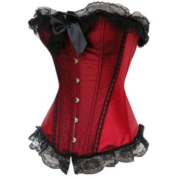 Medieval Corset Tops for Women Strapless Push Up Tube Bustier Lace Trim Boned Renaissance Court Bodi...