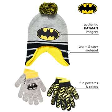 DC Comics Boys Batman Winter Hat and Gloves Set for Toddler