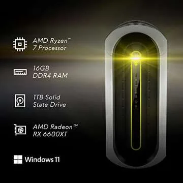 Alienware Aurora R10 Gaming Desktop - AMD Ryzen 7 5800, 16GB DDR4 RAM, 1TB SSD, AMD Radeon RX 6600XT 8GB GDDR6, Killer Wi-Fi 6, Liquid Cooling, Windows 11 Home - Black