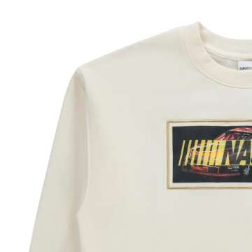 NASCAR Vintage Daytona 500 Sweatshirt Racing Mens Embroidered Chenille Crewneck Sweatshirt (Ivory, Medium)