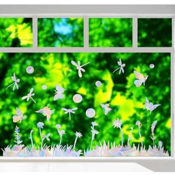SHAWULA Grass 23PCS Anti-Collision Window Decals, Non-Adhesive Reusable Vinyl Rainbow Window Sticker...