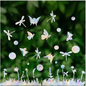 SHAWULA Grass 23PCS Anti-Collision Window Decals, Non-Adhesive Reusable Vinyl Rainbow Window Stickers for Bird Strikes Protection & Home Decoration