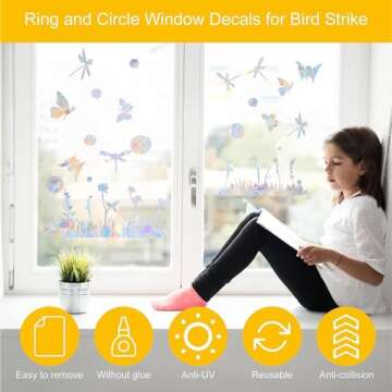 SHAWULA Grass 23PCS Anti-Collision Window Decals, Non-Adhesive Reusable Vinyl Rainbow Window Stickers for Bird Strikes Protection & Home Decoration