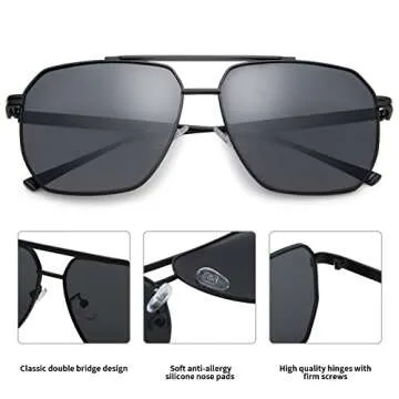 Hycredi Oversized Polarized Sunglasses for Women Men Retro Square Trendy Sun Glasses Classic Large Metal Shades UV400(Black/Grey+Black/Yellow)