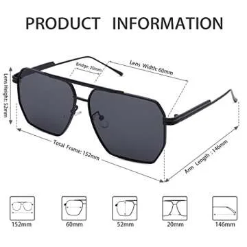 Hycredi Oversized Polarized Sunglasses for Women Men Retro Square Trendy Sun Glasses Classic Large Metal Shades UV400(Black/Grey+Black/Yellow)