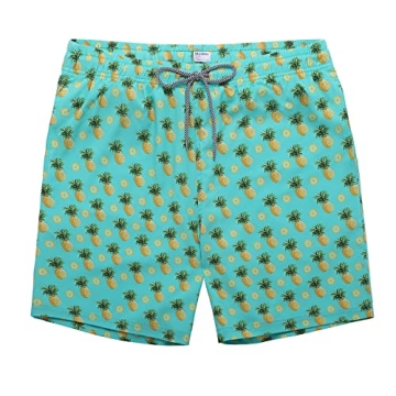 Biwisy Men's Quick Dry Printed Swim Shorts with Mesh Lining and Pockets