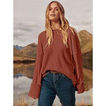 Women's Oversized Fuzzy Knit Sweater for Casual Fall Wear