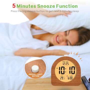 Plumeet Wooden Digital Alarm Clock for Bedrooms, Stylish & Functional