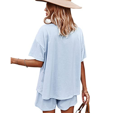 CORSKI Women's Short Sleeve Sweatsuit Sets Lounge 2 Piece V Neck Tracksuit Casual Loose Fit Outfits