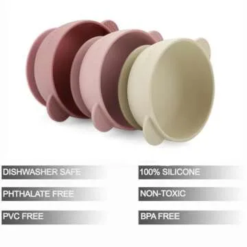 PandaEar 3 Pack Baby Bowls with Suction| Stay Put Silicone Food Bowl for Babies Kids Toddlers Infants| Food Grade Soft Safe BPA-Free Silicone (Pink)