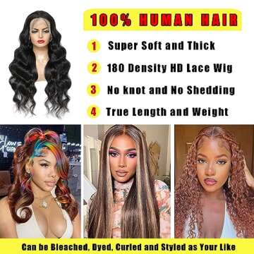 UYGLJK Body Wave Lace Front Wigs Human Hair Pre Plucked 180 Density 22 Inch 13x4 HD Transparent Fron...