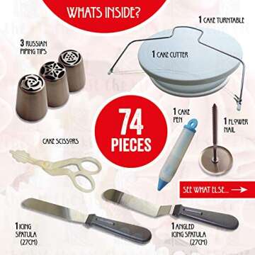 The Kit Company™ Cake Decorating Kit | 74 pcs of Baking Gifts, Equipment & Tools inc Ebook & Russi...