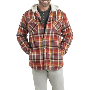 Legendary Whitetails Men's Standard Camp Night Berber Lined Hooded Flannel Shirt Jacket, Cardinal Ar...