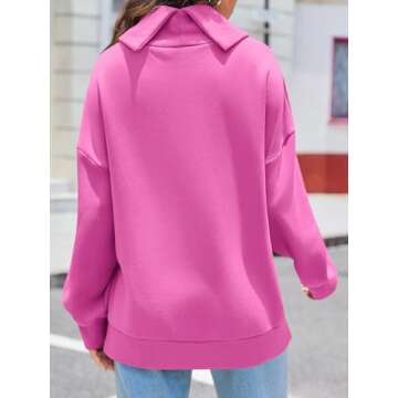 Womens Turtleneck Oversized Sweatshirts Side Zip Long Sleeve Casual Warm Pullover Tops Pink