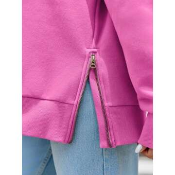 Womens Turtleneck Oversized Sweatshirts Side Zip Long Sleeve Casual Warm Pullover Tops Pink