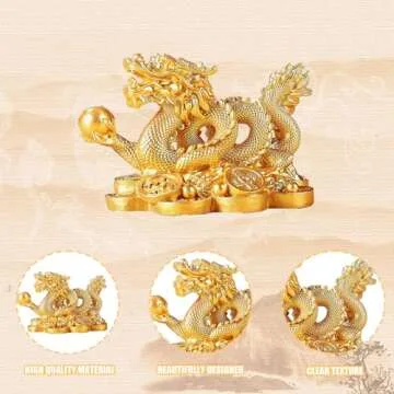 YODOOLTLY Feng Shui Dragon Statue- Chinese Dragon on Ancient Coins Figurine Ornament Attract Wealth and Good Luck Office Home Decor (Gold)