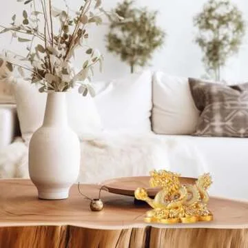 YODOOLTLY Feng Shui Dragon Statue- Chinese Dragon on Ancient Coins Figurine Ornament Attract Wealth and Good Luck Office Home Decor (Gold)