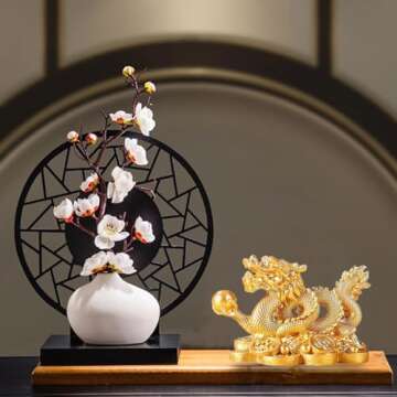 YODOOLTLY Feng Shui Dragon Statue- Chinese Dragon on Ancient Coins Figurine Ornament Attract Wealth and Good Luck Office Home Decor (Gold)