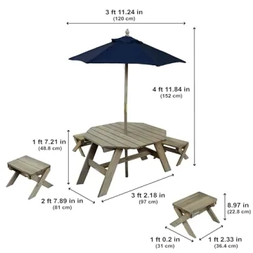 KidKraft Kids’ Wooden Octagon Table & Umbrella Set