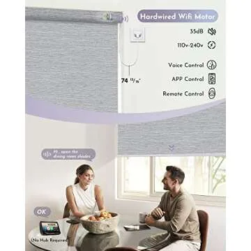 Graywind Motorized Roller Shade 100% Blackout Compatible with Alexa Google Smart Home Control Hardwired Window Shades Thermal Insulated Cordless Window Blinds, Customized Size (Jacquard Grey)