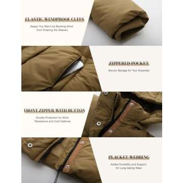 PEHMEA Women's Winter Cropped Puffer Jacket, Full Zip Thicken Short Coat with Detachable Hood(Khaki-S)