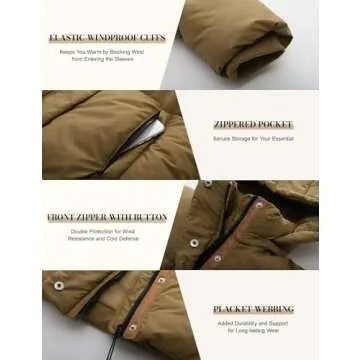 PEHMEA Women's Winter Cropped Puffer Jacket, Full Zip Thicken Short Coat with Detachable Hood(Khaki-S)