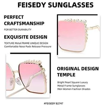 FEISEDY Women Oversized Square Sunglasses Pearl Design Ladies 2021 New Luxury Fashion Big Shades B2747