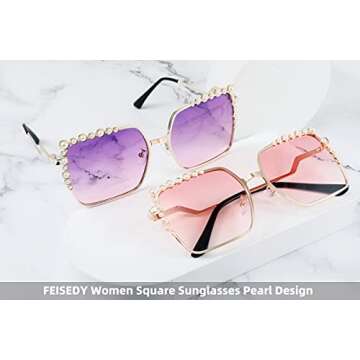 FEISEDY Women Oversized Square Sunglasses Pearl Design Ladies 2021 New Luxury Fashion Big Shades B2747