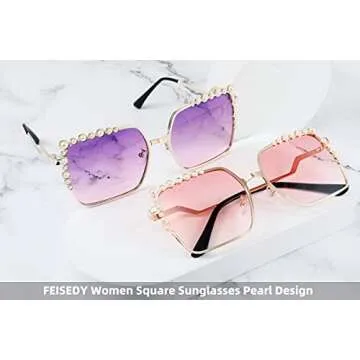 FEISEDY Women Oversized Square Sunglasses Pearl Design Ladies 2021 New Luxury Fashion Big Shades B2747