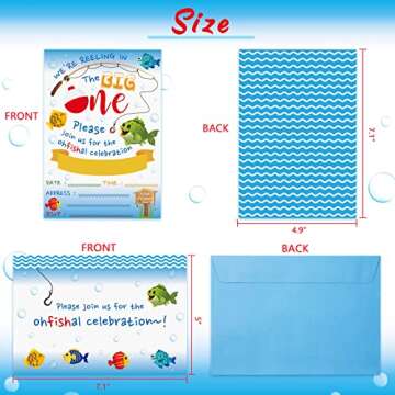 WERNNSAI Gone Fishing Invitation with Envelopes - Little Fisherman 1st Birthday Party Supplies for Kids Swim Pool Beach Summer The Big One Birthday Party Invitations 20 Sets