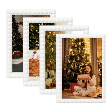 DECOCIAGA 5x7 Picture Frame Set of 4, White Beaded Photo Frames Display Pictures 5x7 without Mat, Mu...