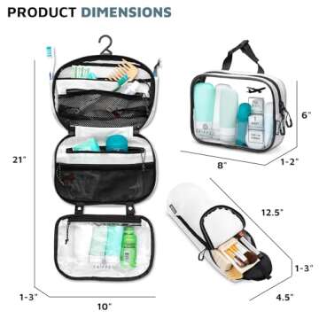 Toiletry Bag Kit Set: Hanging Travel Toiletry Bag + 311 TSA Cosmetic Liquid Bag + Ultralight Accessory Organizer Pouch (White Ripstop)
