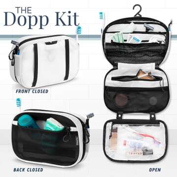 Toiletry Bag Kit Set: Hanging Travel Toiletry Bag + 311 TSA Cosmetic Liquid Bag + Ultralight Accessory Organizer Pouch (White Ripstop)