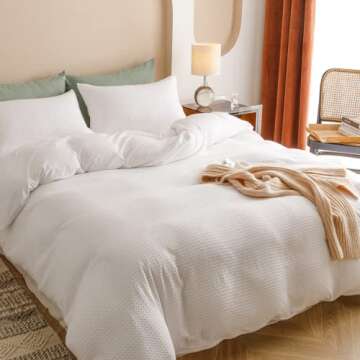 weigelia Microfiber Queen Comforter Set, White Waffle Comforter Set 3PCS Soft Lightweight Bed Comforter for All Season